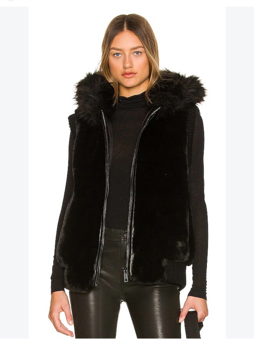 Jocelyn Hooded black faux Fur Vest